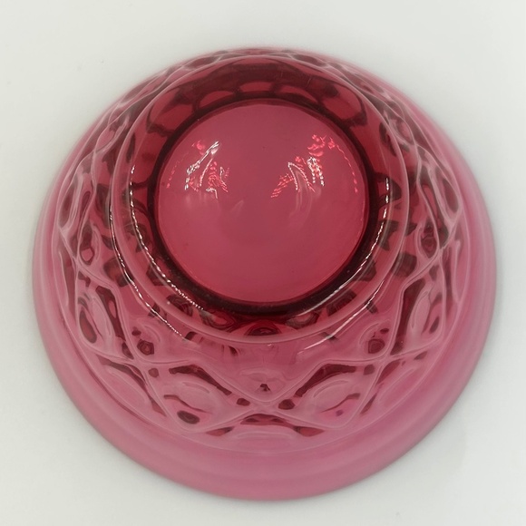 VTG Cranberry Glass Creamer & Sugar Set Hand Blown Diamond Pattern Cottagecore - Picture 9 of 12